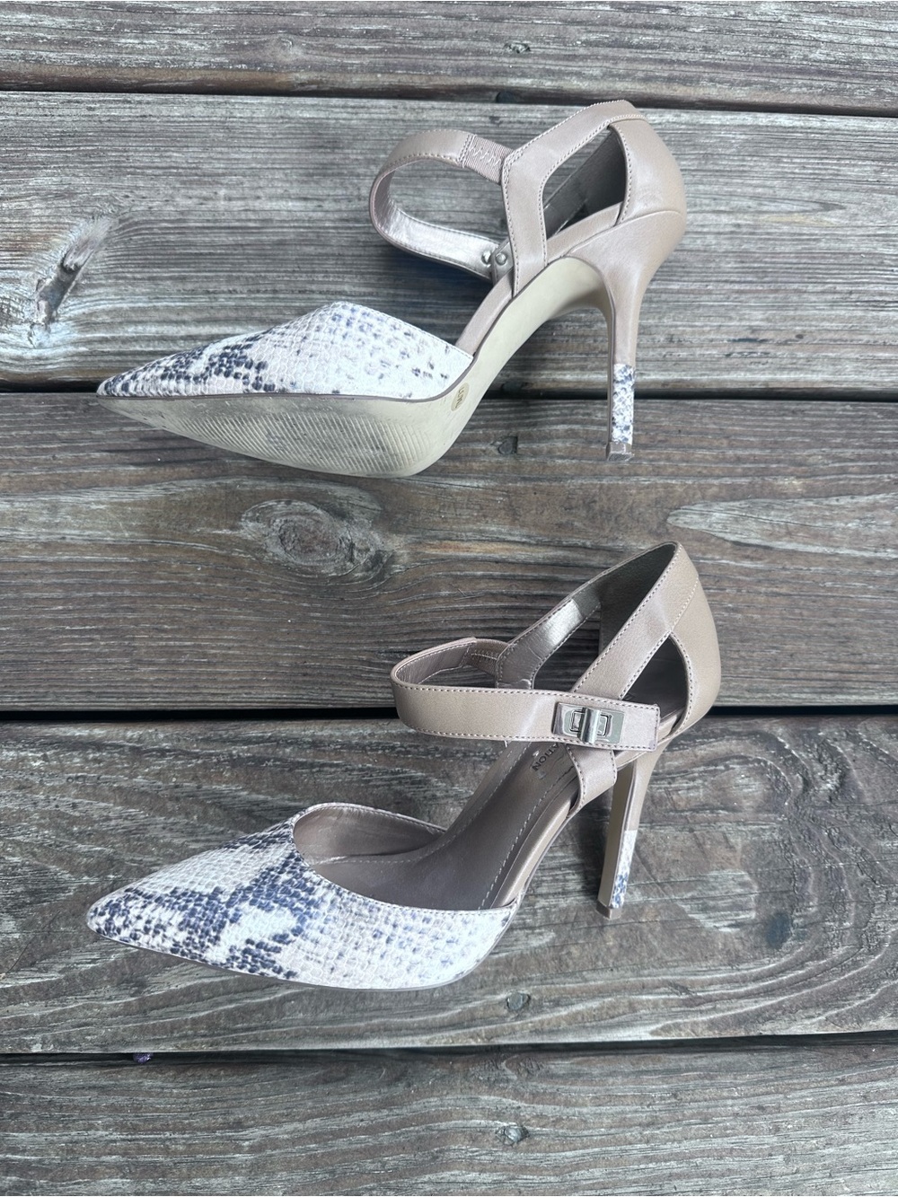 BCBG women's snakeskin high heels